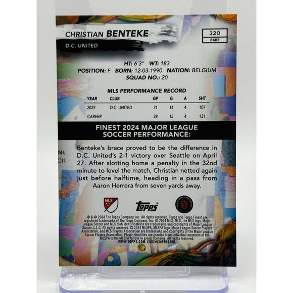 2024 Topps Finest MLS Christian Benteke Rare Black Refractor 1/7 SSP DC United - Picture 2 of 2
